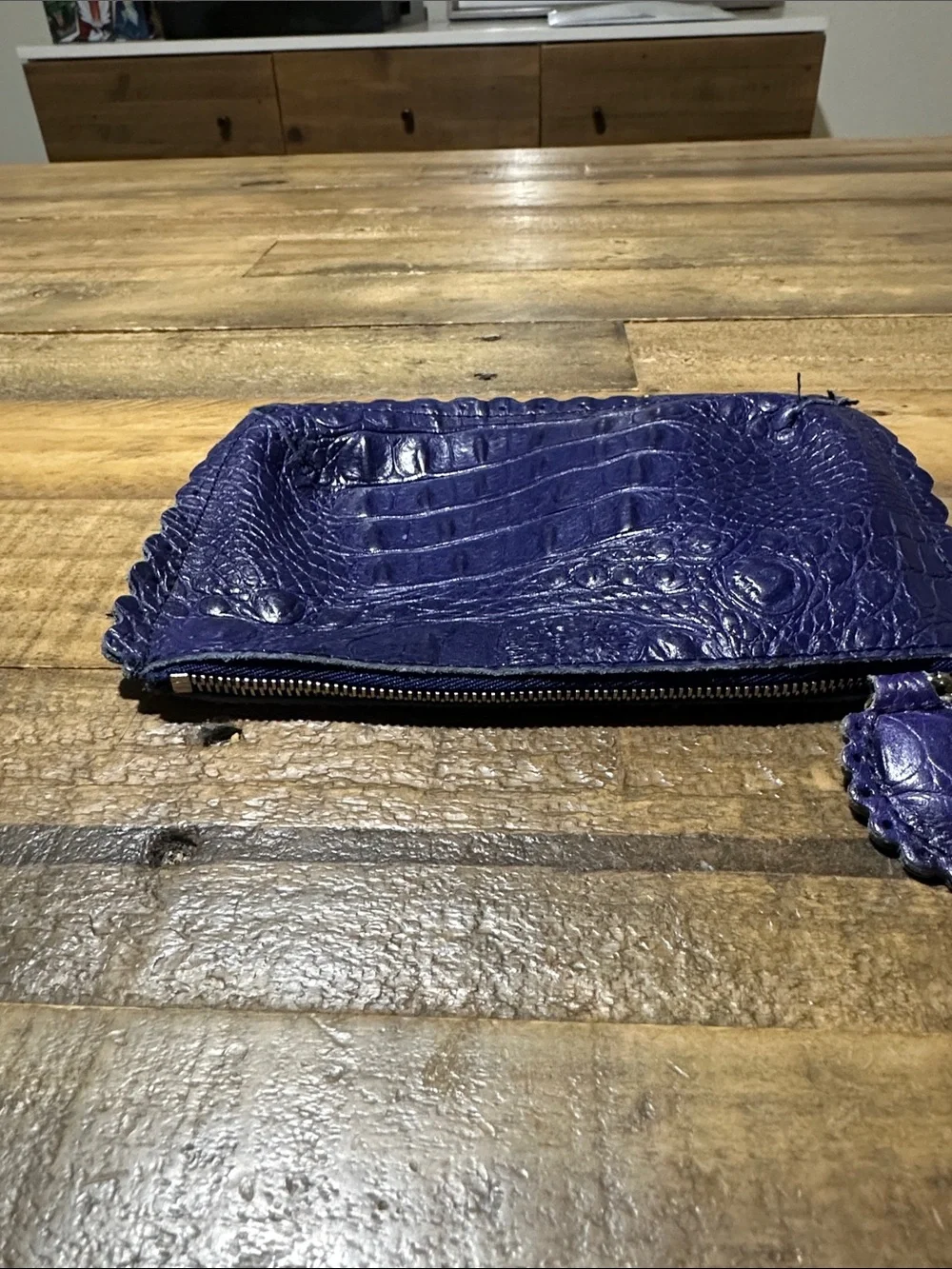Furla ( made in Italy )  Croc-Embossed Leather Zip Pouch. Royal Blue